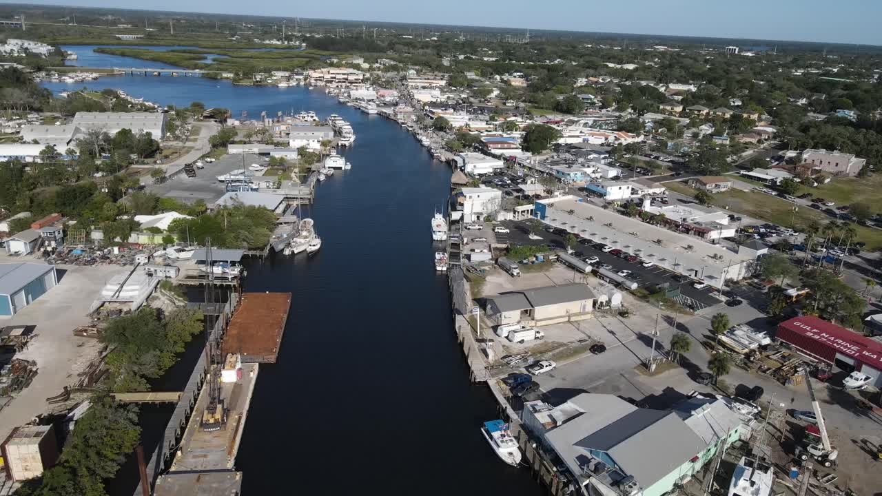 Aerial view of master front properties in sunny Tarpon Springs, florida