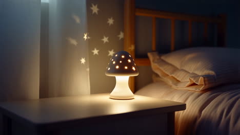 cozy mushroom night light in a child's bedroom