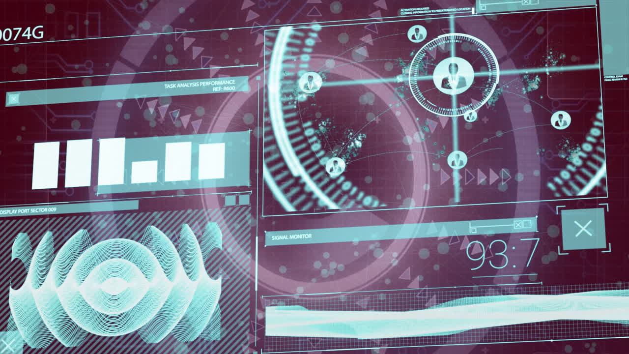 Displaying animation of futuristic digital interface with biometric scanning elements