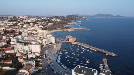 le mourillon and marina with fort saint-louis, neighborhood of toulon aerial