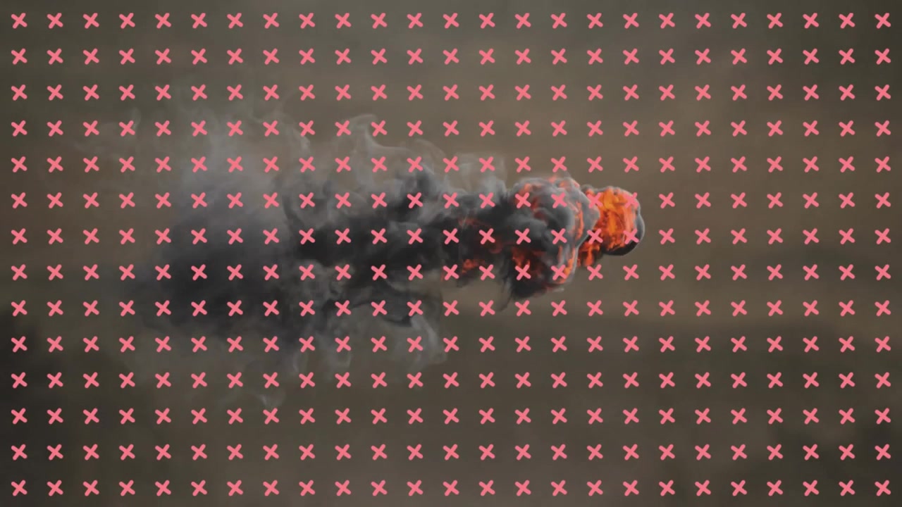 Animation of x-marks over clouds on black background