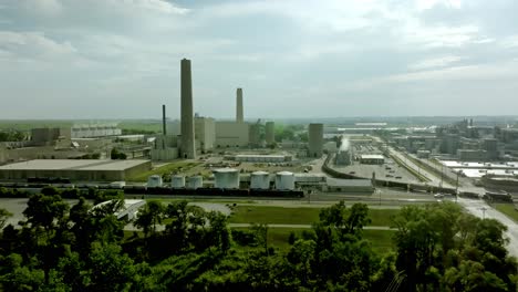 adm corn processing plant in cedar rapids, iowa with drone video moving up