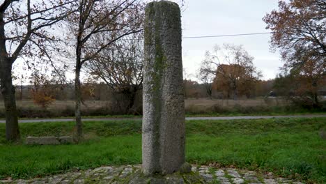 orbit around historical marker roman milario via nova in sandiás ourense, spain