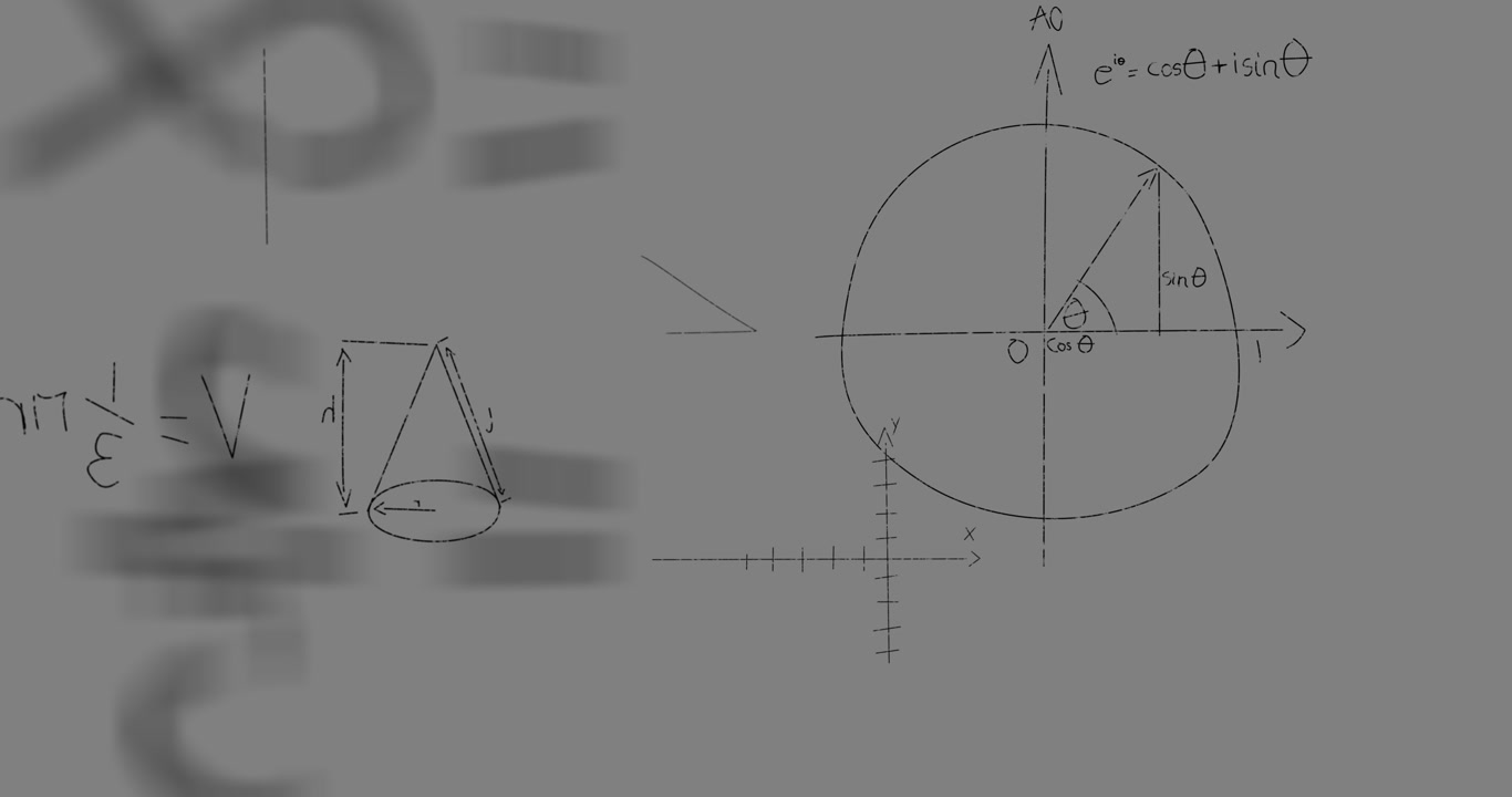 Animation of math graps and data over grey background