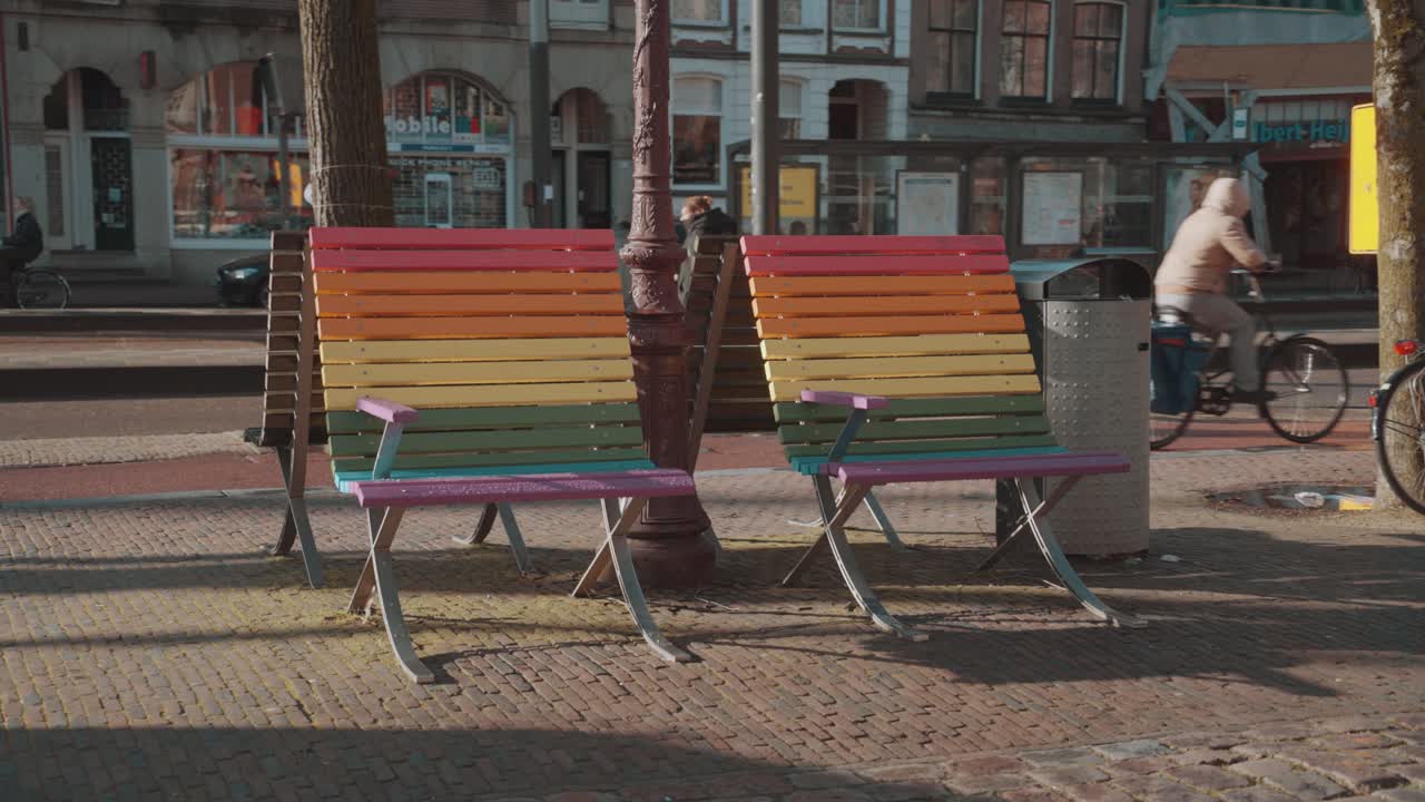Rainbow Chairs on Amsterdam Streets