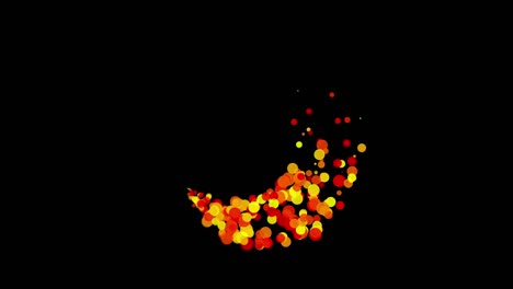 gold glittering spiral trail of colorful circles moving in a circle on black background, seamless loop. animation. twisted magic comet tail