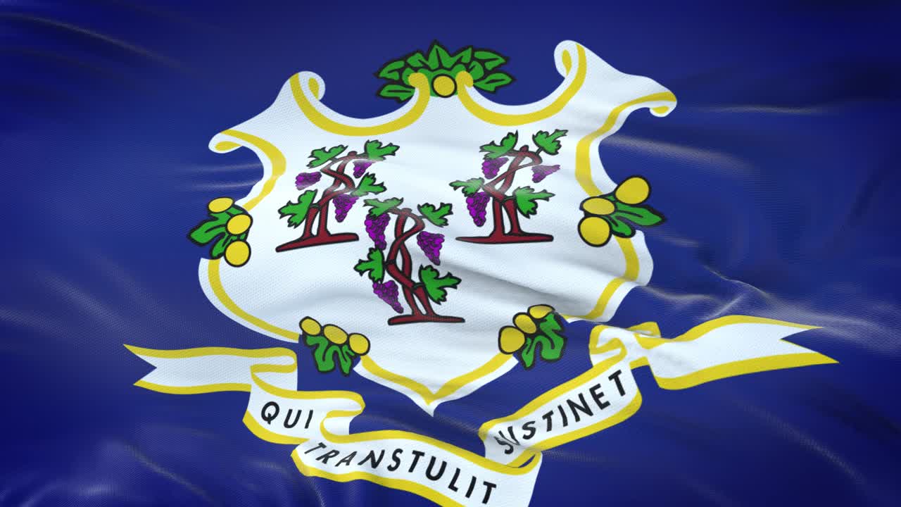 la bandera de connecticut (estado de los estados unidos) ondeando en el viento con una textura de tela muy detallada. bucle sin costuras