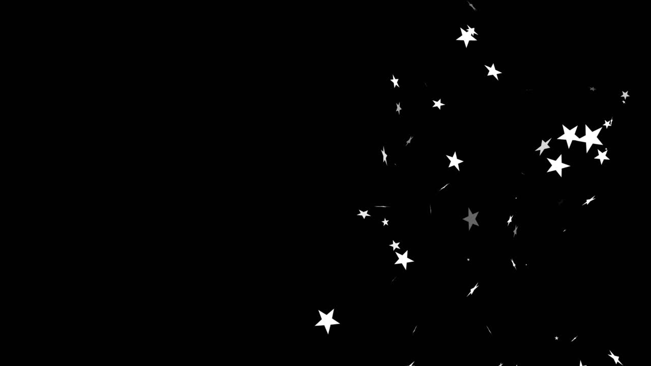 After stars drifting in from right, reindeer sleigh gliding across starry sky for festive flight