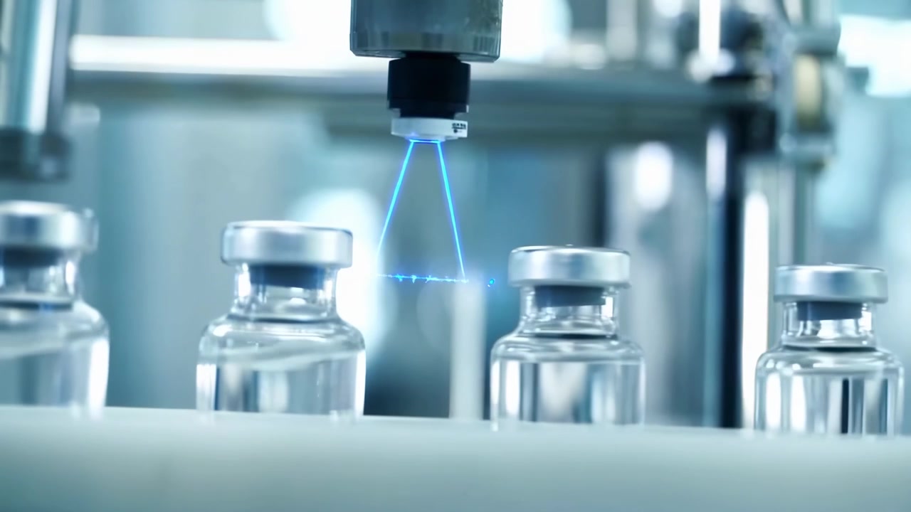 Robotic Arms Filling and Capping Pharmaceutical Vials on a Conveyor