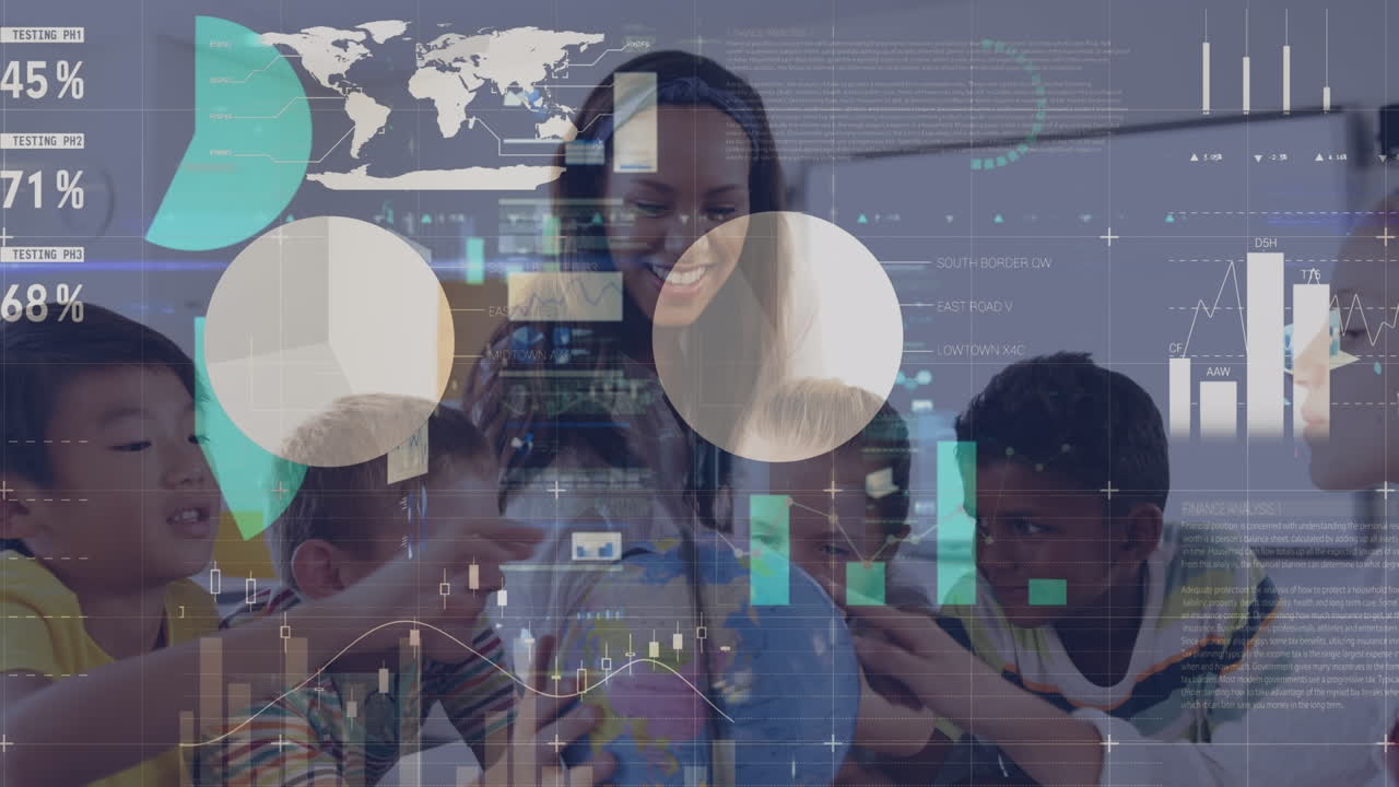 Animation of data processing over diverse schoolchildren learning with teacher