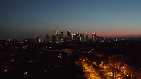 City-at-night.-Aerial-drone-panoramic-view-of-downtown-after-sunset.-Cityscape-with-illuminated-skyscrapers.-Frankfurt-am-Main,-Germany