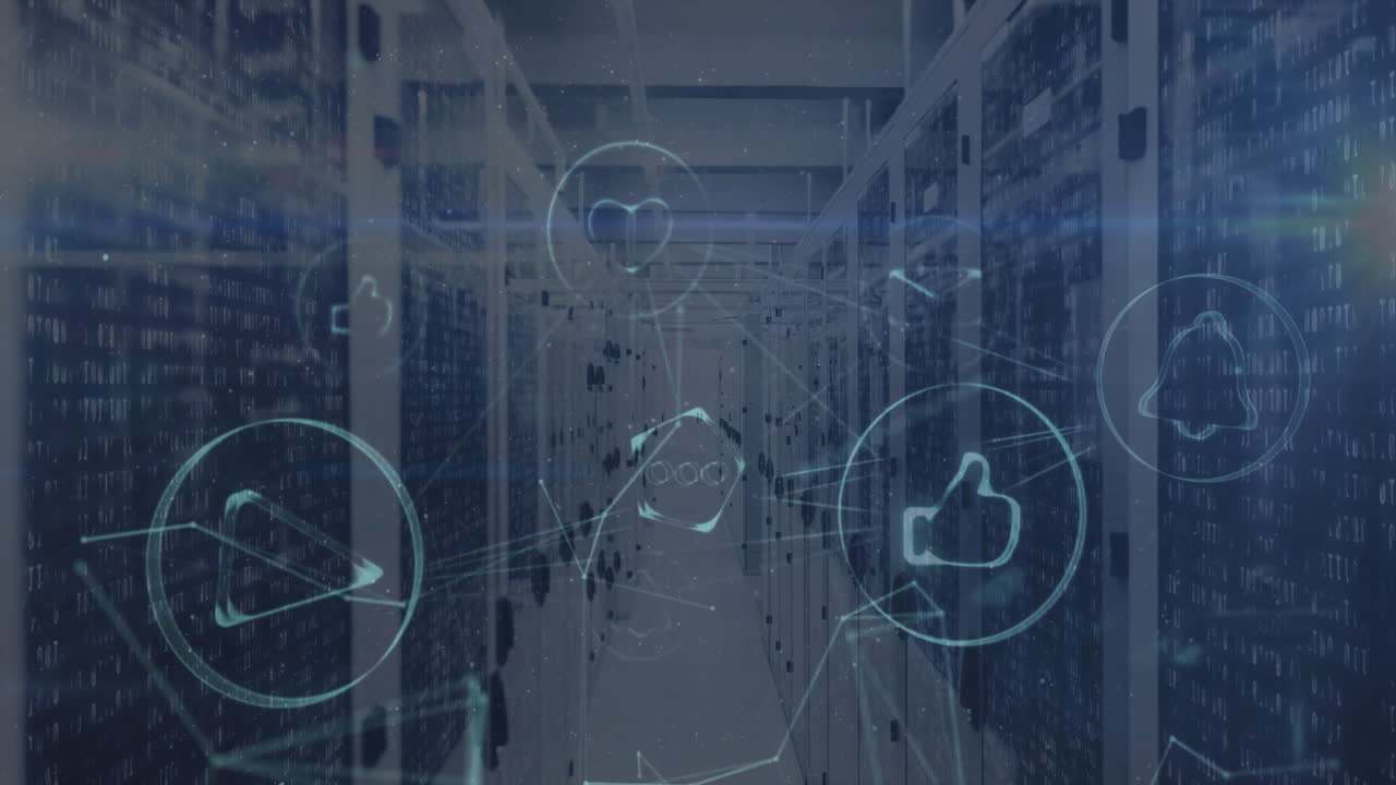 서버 을 통해 미디어 아이콘을 가진 연결 네트워크의 애니메이션