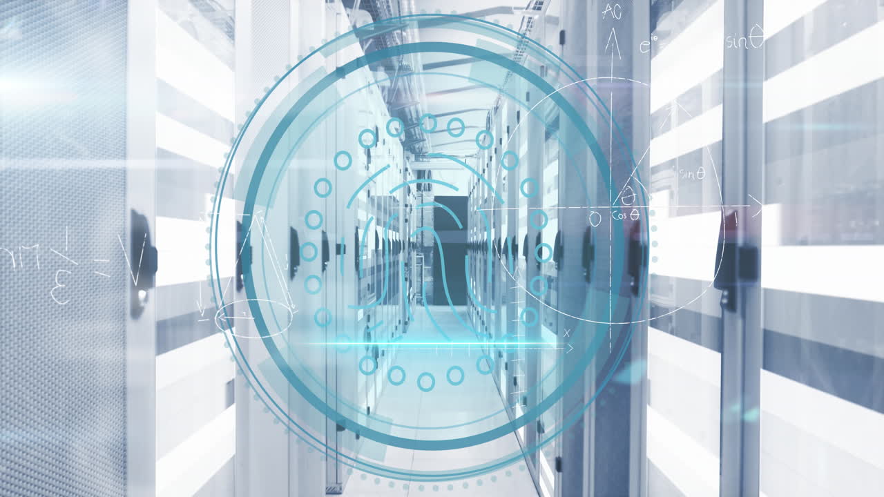 빈 사무실에서 스 ⁇  스캐닝과 데이터 처리의 애니메이션