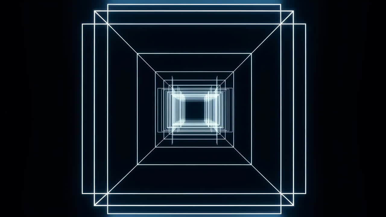 Futuristic Digital Tunnel of Glowing Wireframe Cubes