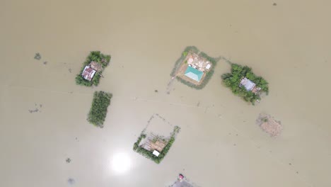 aerial top down view of flood disaster village in bangladesh