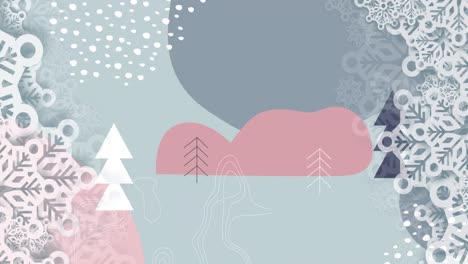 animation of christmas decorations over winter scenery