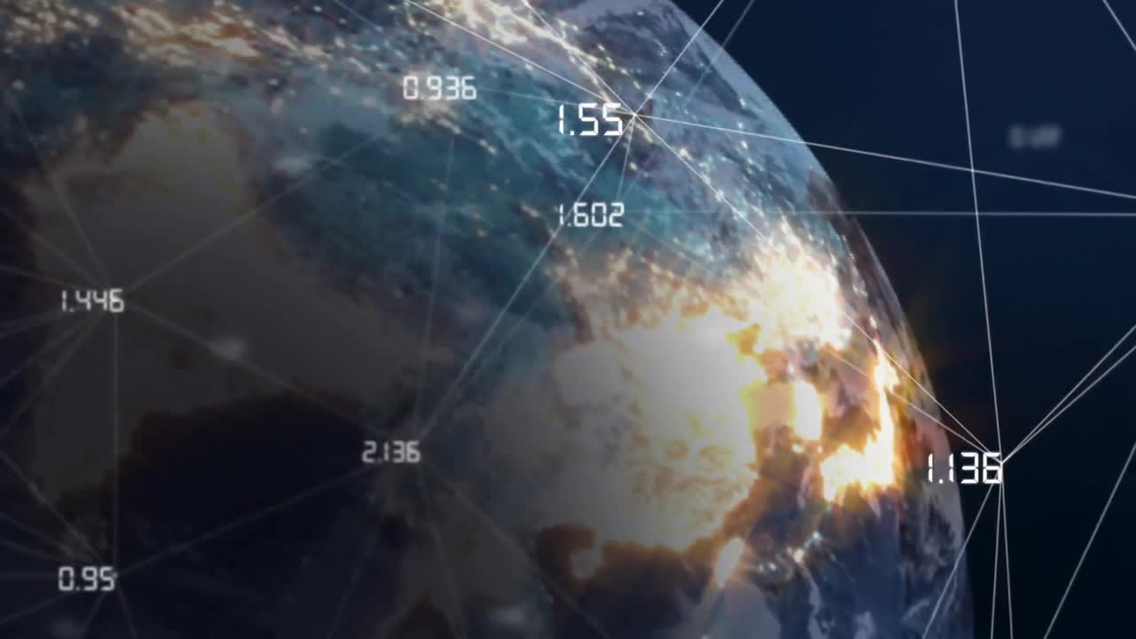 Earth from space with digital data points and network connections in animation