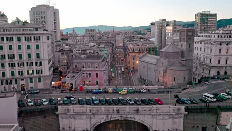 Aerial-view-of-Monumental-Bridge-in-Via-XX-Settembre,-Genoa,-Liguria,-Italy