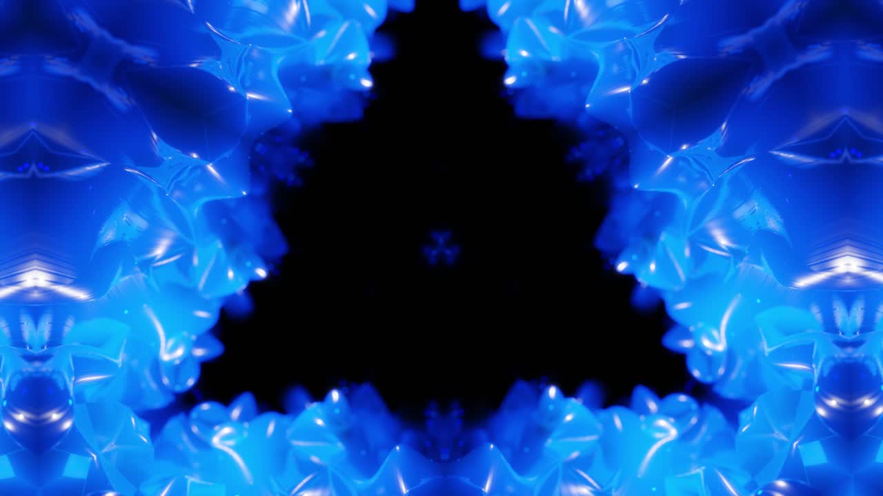 abstract symmetric 3D structures with looped animation, smooth blue color gradients. Kaleidoscope effect with abstract fractal waves. Beautiful abstract background with 3d pattern. DOF