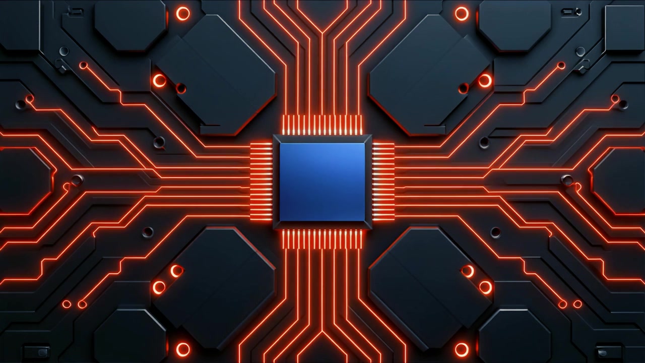 CPU-chip aktiveres med glødende røde datakredsløb