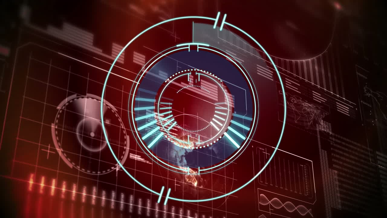 animación del escaneo del alcance sobre el procesamiento de datos sobre fondo rojo