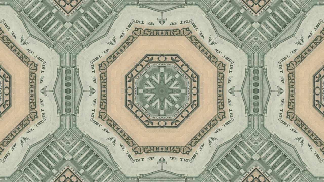 Mosaic of US dollar bills on an abstract animated business background. Seamless loop of creative motion graphics