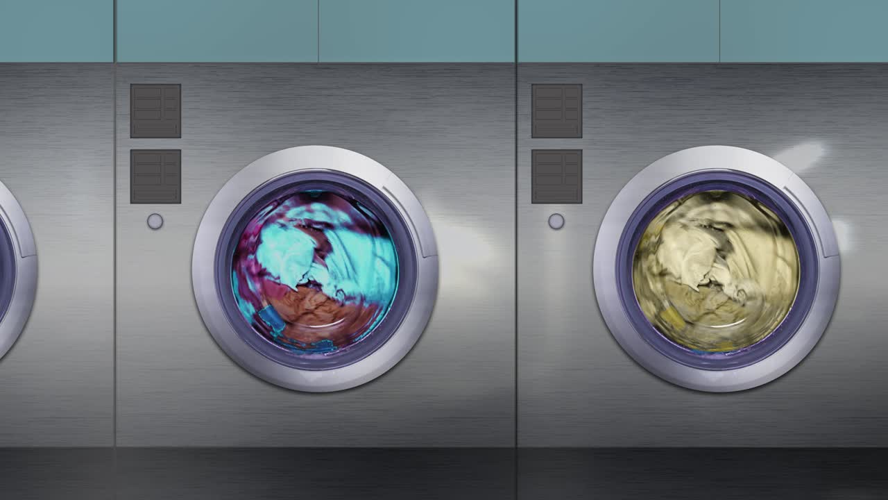 크로마키 스크린을 가진 새로운 기계가 더러운 옷을 습니다.