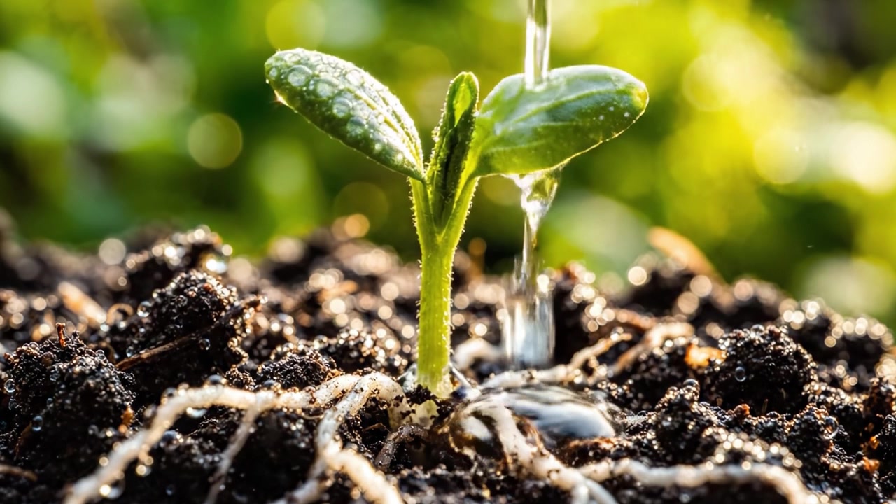 A Growing Seedling in Nourishing Soil: Witness the Transformation of Nature as It Flourishes with Water, Sunlight, and Potential for a Brighter Future