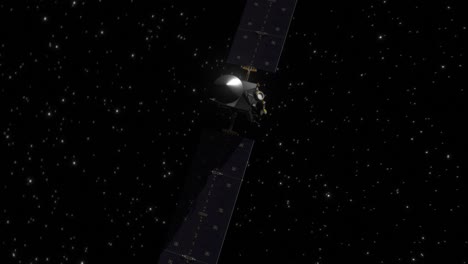 alta calidad y muy detallada representación de cgi de una rápida toma de ascenso mirando hacia abajo en la sonda espacial dawn en el espacio profundo en su misión al planeta enano ceres