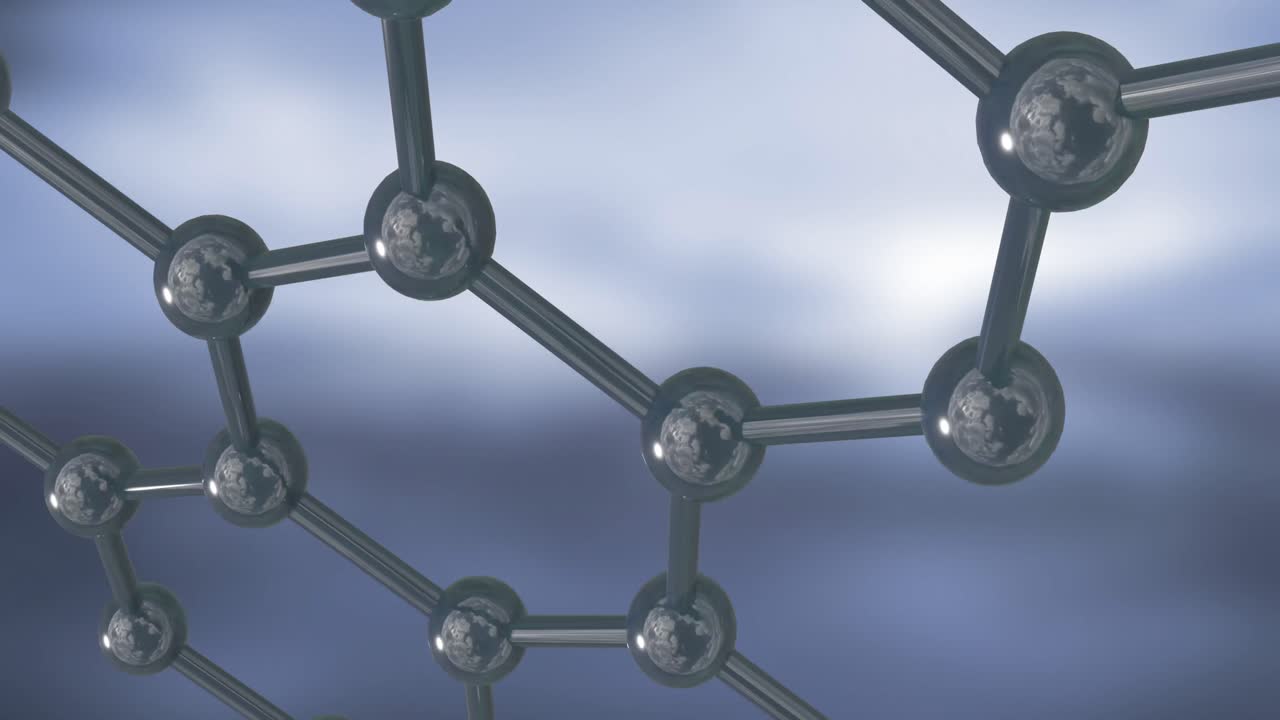 파란색 배경에 있는 분자의 3d 마이크로의 애니메이션