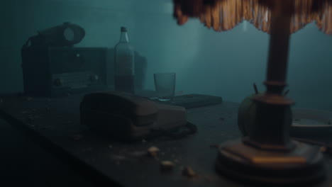 abandoned room interior - dusty table