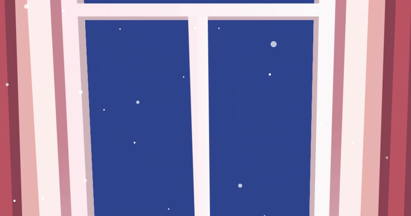 Animation af vindue over snefald i julen på blå baggrund