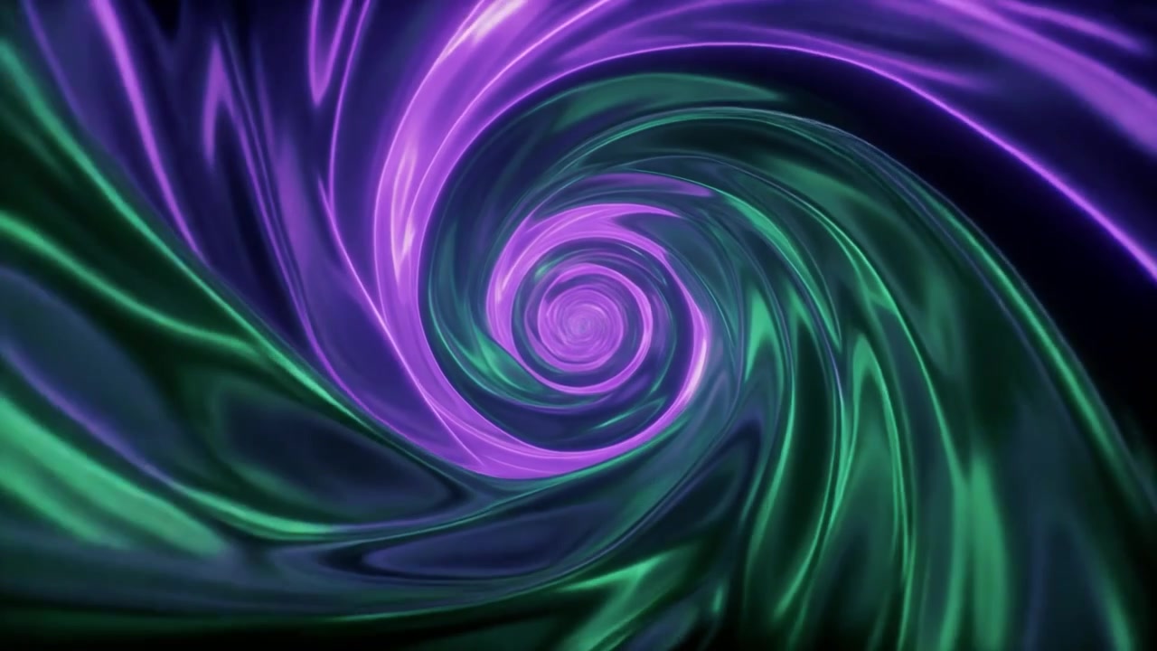 Movimento liquido astratto vorticoso con colori neon viola e verde