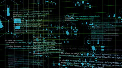 animación de iconos médicos y procesamiento de datos sobre fondo negro