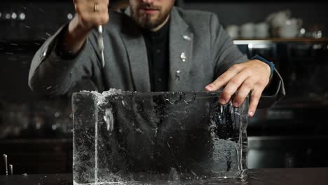 bartender carving ice