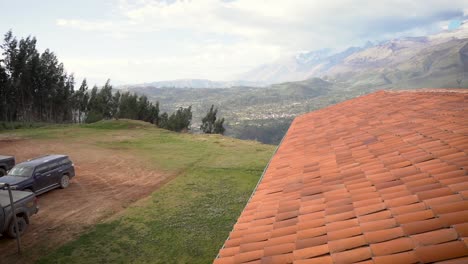 terrace slop farm life with pickup truck drives at yungay peru