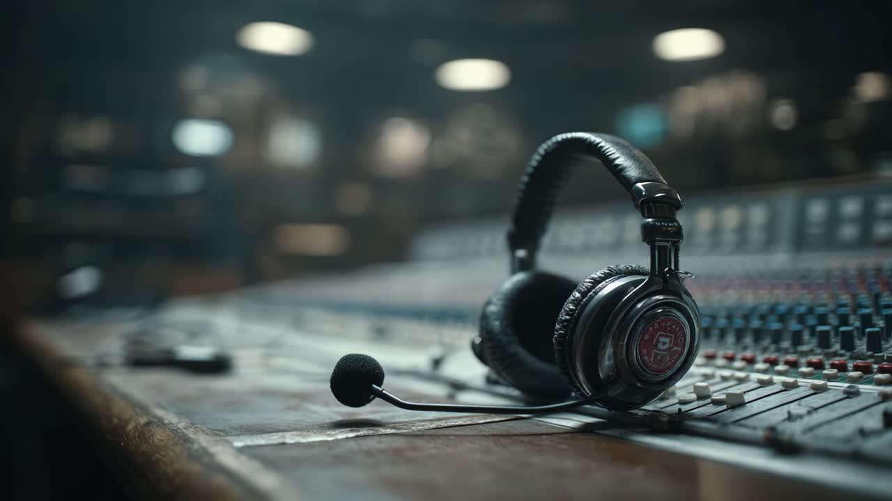 A Close-Up View of Professional Headphones Resting on a Mixing Console Highlighting the Craft of Sound Production in an Intimate Studio Environment