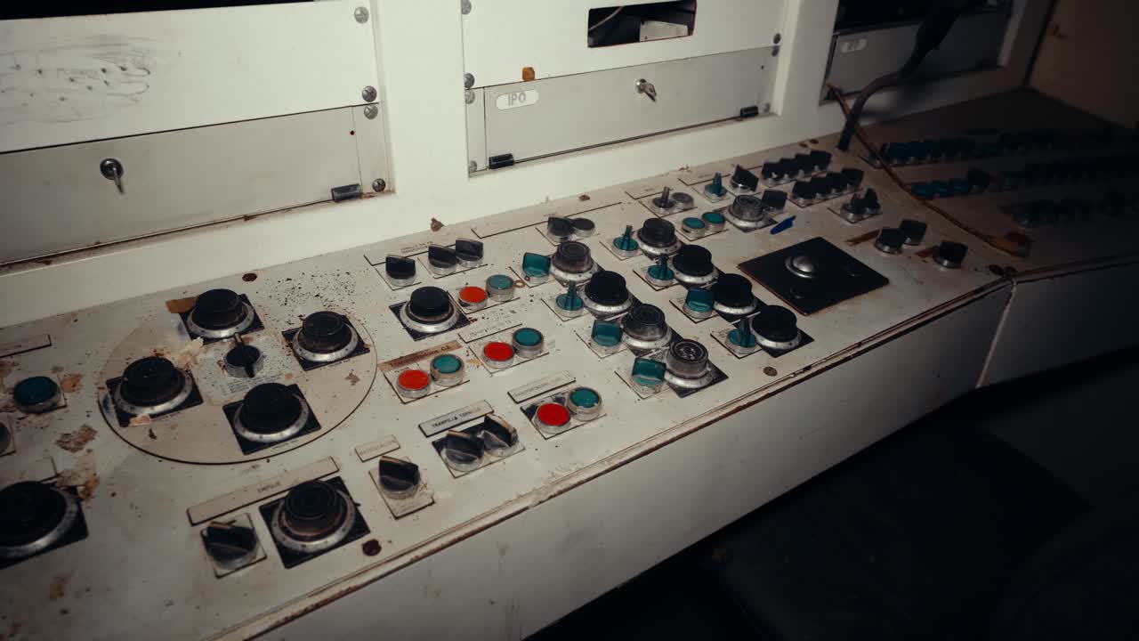Old Abandoned Industrial Control Panel with Buttons and Knobs