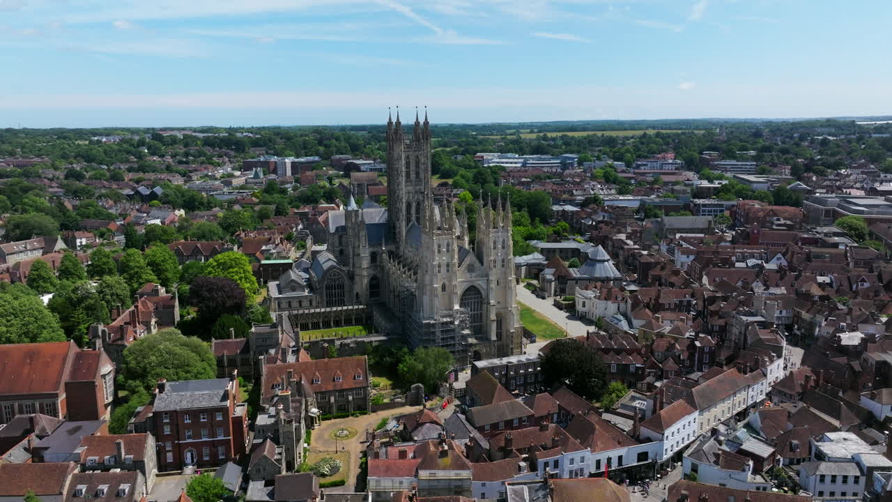Canterbury Cathedral With Romanesque And Gothic Architectural Style In Kent, England, United Kingdom. - aerial shot