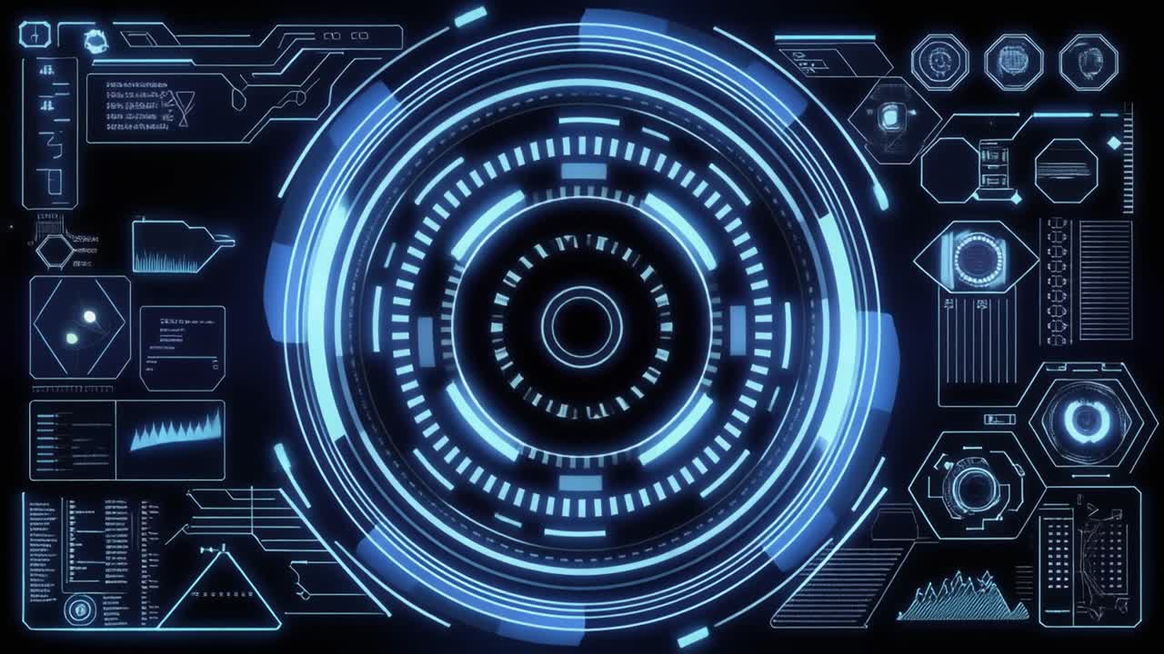 Futuristic Blue HUD Interface with Animated Data Elements