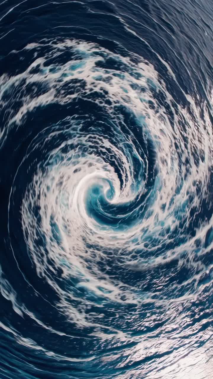 Aerial view of a swirling ocean vortex. The ocean forms a powerful vortex, creating a mesmerizing