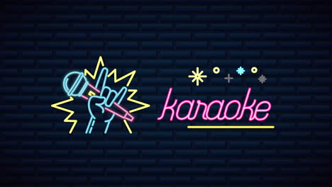 wall with neon light karaoke label