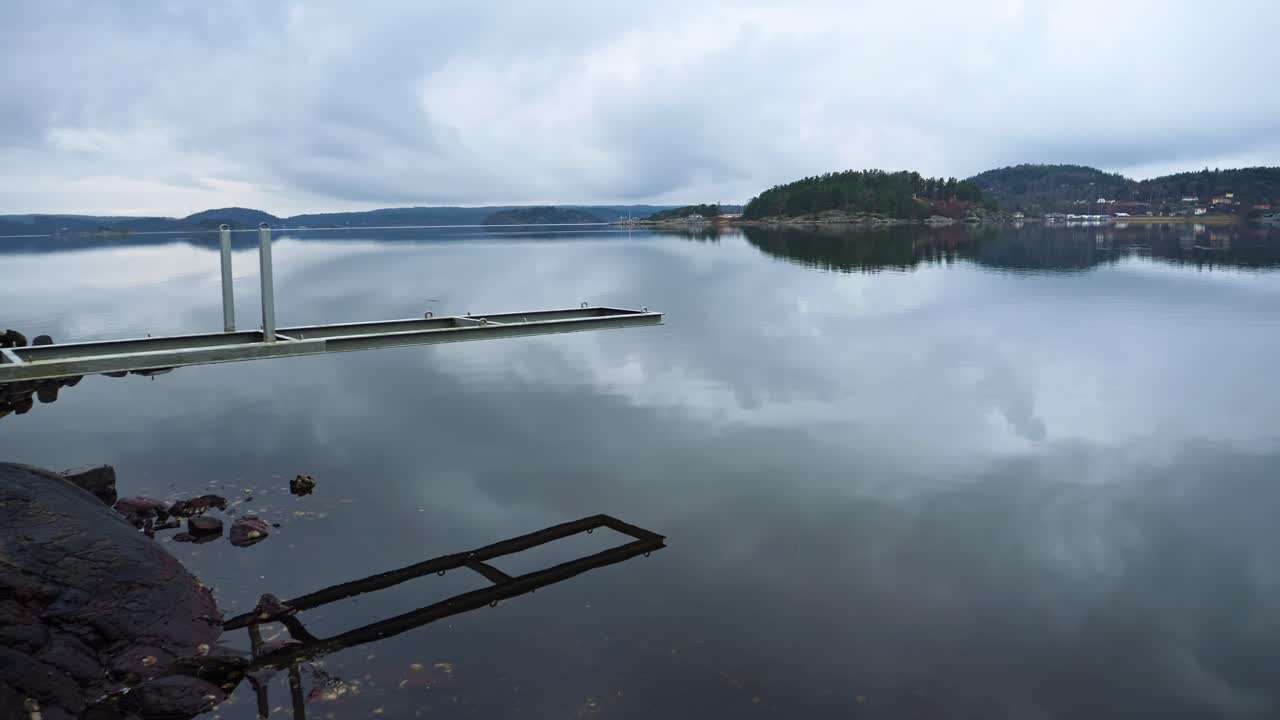 Calm lake view in Ljungkile, Sweden with overcast skies and reflections