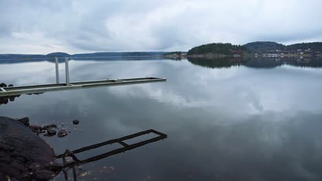 calm lake view in ljungkile, sweden with overcast skies and reflections