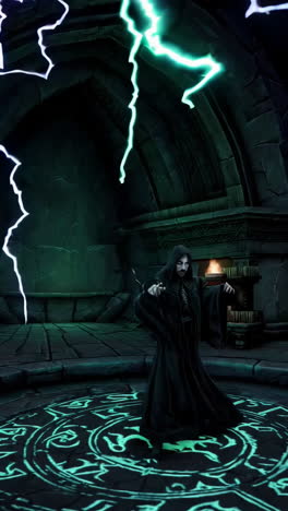 dark wizard casting lightning spell