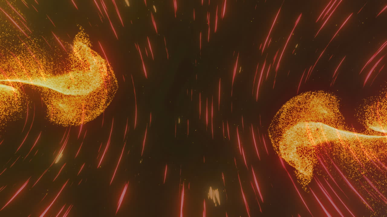 어두운 배경에 빛의 흔적과 오렌지색 반이는 불꽃의 애니메이션