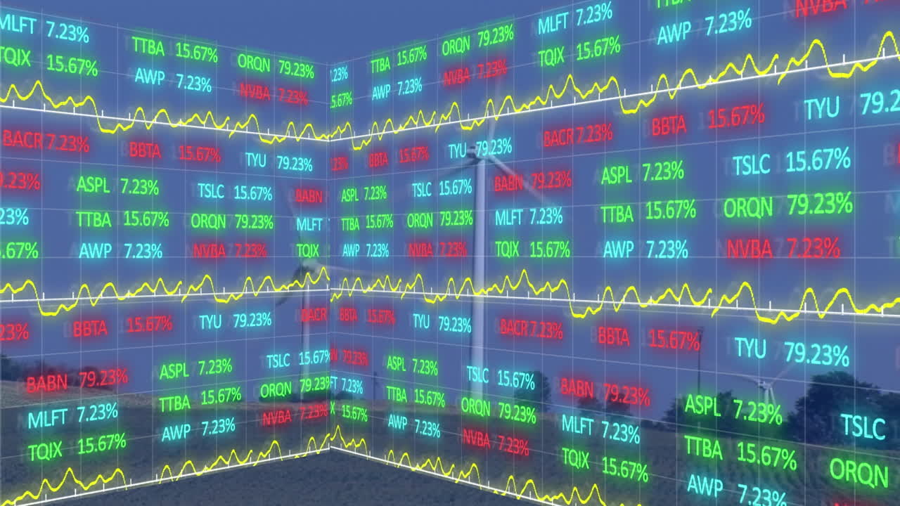 풍력 터빈을 통해 금융 데이터 처리의 애니메이션