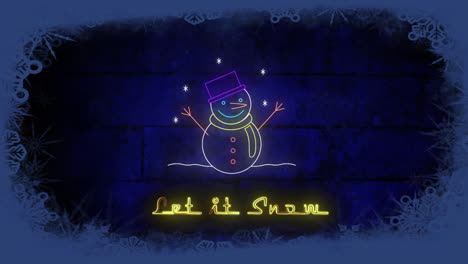 animación de dejar que nieve texto en navidad sobre el muñeco de nieve