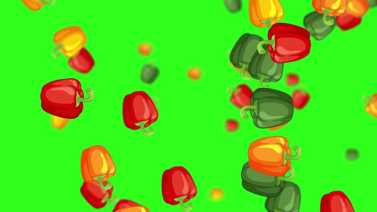 pimientos vibrantes en cascada contra un telón de fondo verde brillante