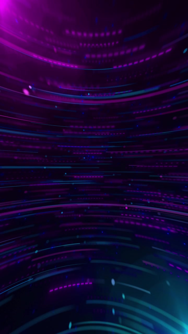Purple digital motion lines background with curved neon streaks cyan dots and dark futuristic speed